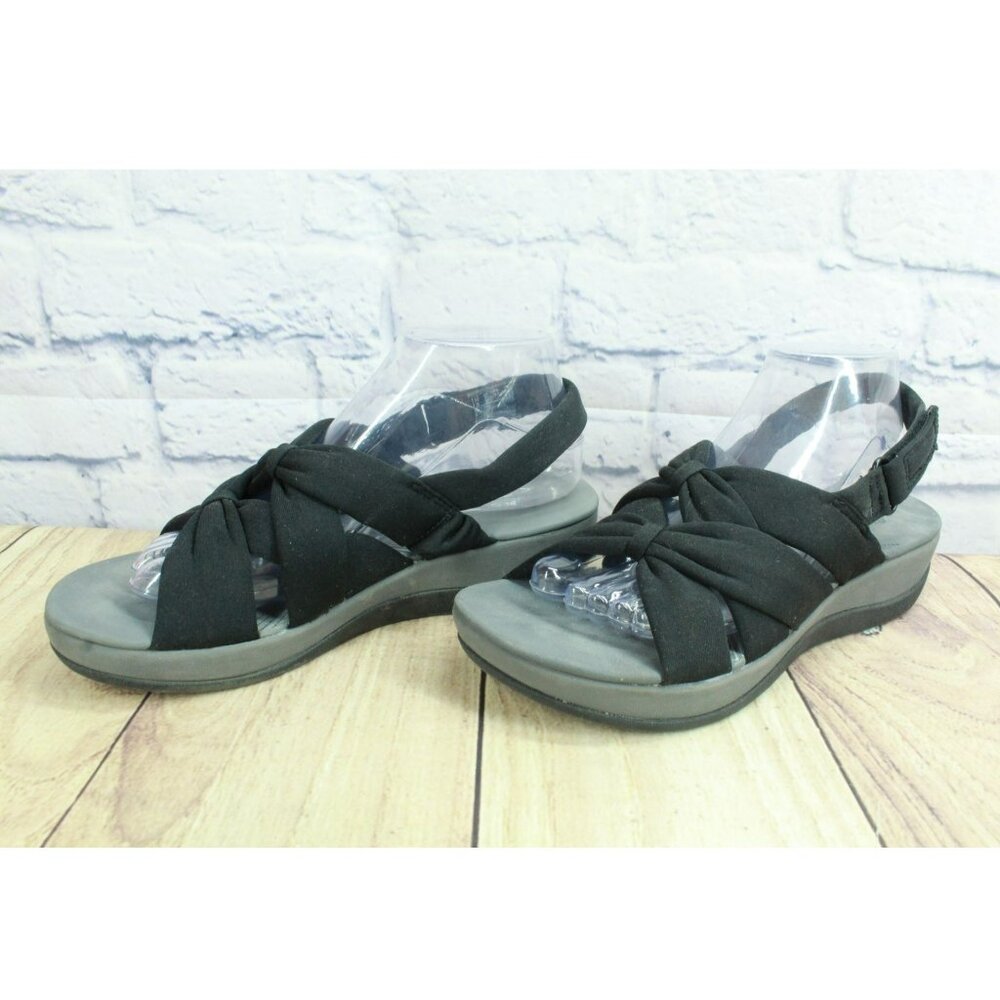 Clarks Arla Meg Cloudsteppers Black Nylon Cushioned Flat Sandals Size 9 M - Picture 2 of 9